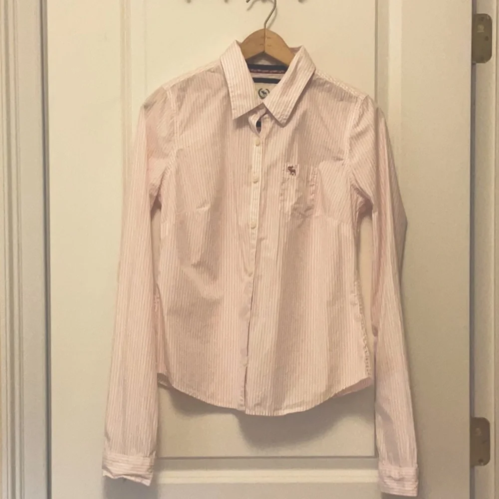 Abercrombie and Fitch Light Pink Pinstripe Long sleeve Blouse - Picture 3 of 12